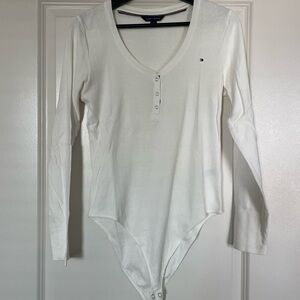 Tommy Hilfiger Women's White Long Sleeve Top Bodysuit